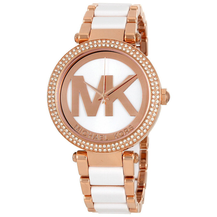 Michael Kors Parker Rose Gold-Tone and White Acetate Women's Watch - MK6365 Hoofdafbeelding