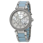 Michael Kors Parker White Dial Silver and Blue Acetate Women's Watch - MK6138
