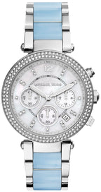 Michael Kors Parker White Dial Silver and Blue Acetate Women's Watch - MK6138