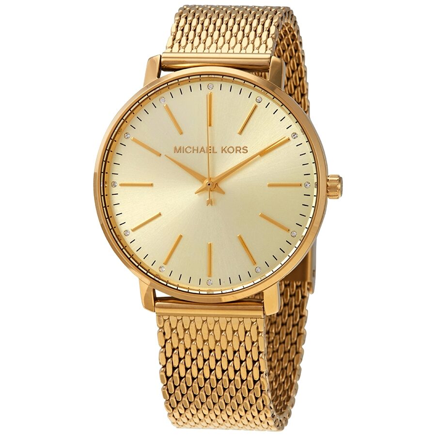 Michael Kors Pyper Quartz Crystal dameshorloge met gouden wijzerplaat MK4339 Hoofdafbeelding