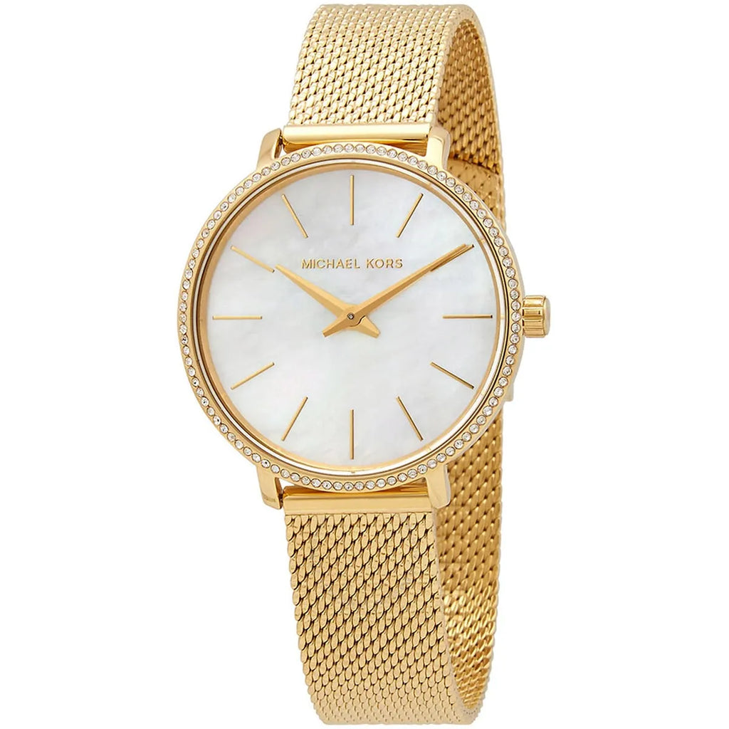 Michael Kors Pyper Quartz Mother of Pearl White Dial Gold Mesh Bracelet Watch For Women - MK4619
