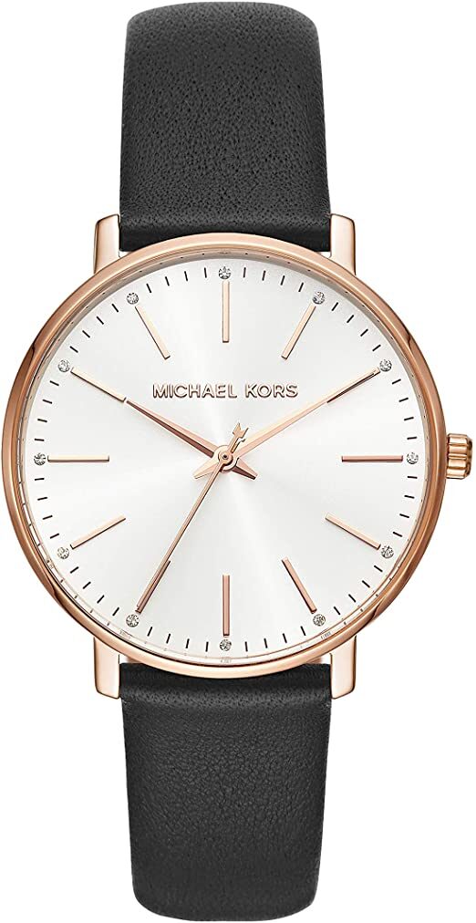 Michael Kors Pyper dameshorloge met witte wijzerplaat en zwarte band van echt leer - MK2834 Hoofdafbeelding