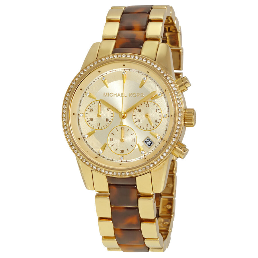 Michael Kors Ritz Chrongraph Tortoise Shell Acetate Gold-Tone Women's Watch - MK6322