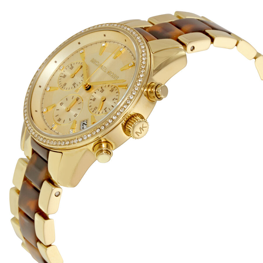 Michael Kors Ritz Chrongraph dameshorloge met schildpadmotief, acetaat en goudkleurige kast - MK6322 Secundaire afbeelding