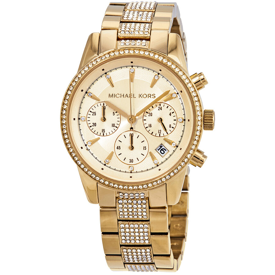 Michael Kors Ritz Pave Chronograph Gold Women's Watch - MK6484 Hoofdafbeelding