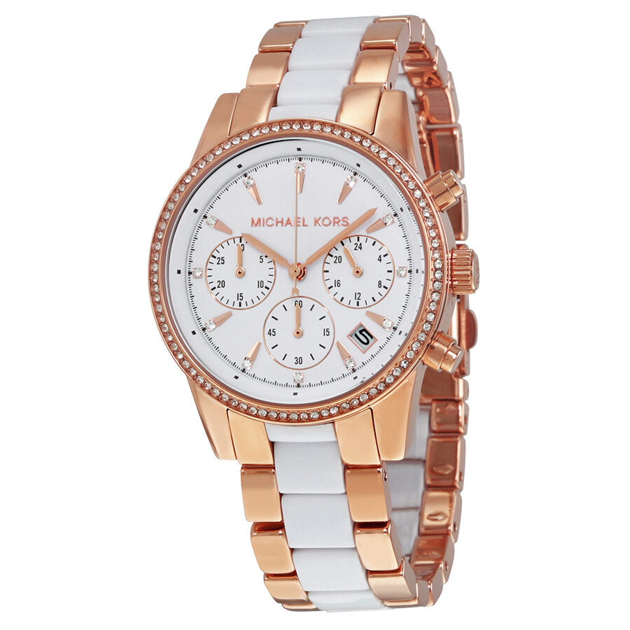 Michael Kors Ritz Chronograph White Dial Rose Gold and Acetate Women's Watch - MK6324 Hoofdafbeelding