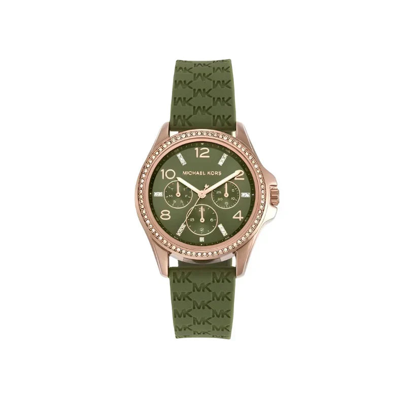 Michael Kors Mini Pilot Rose Gold-Tone Olive Green silicone Women's Watch - MK7421