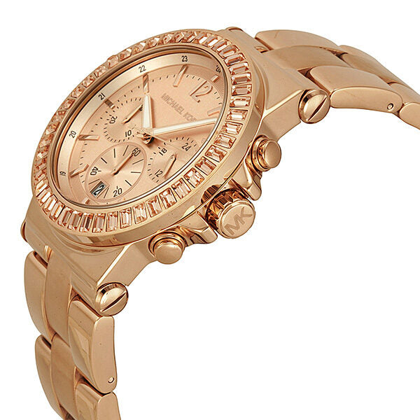 Michael Kors Baguette Bezel Chronograph Rose Gold-Tone Women's Watch - MK5412