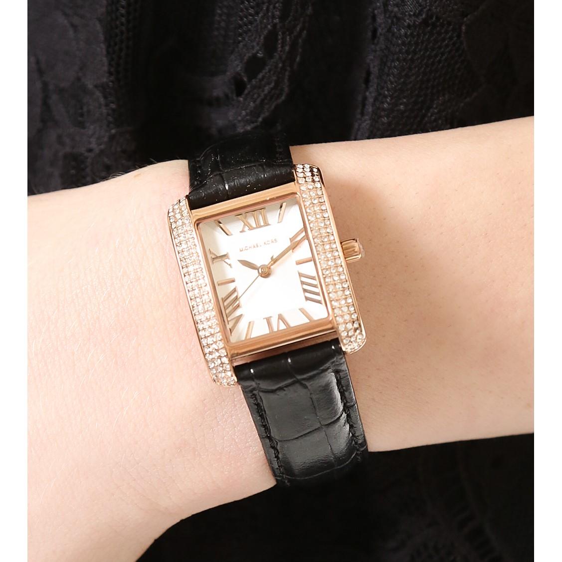 Michael Kors Rose Quartz dameshorloge met zwart leren bandje MK2336 Secundaire afbeelding