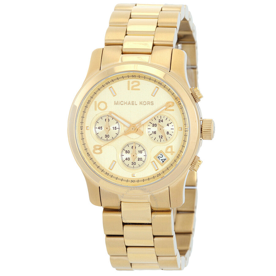 Michael Kors Runway Chronograph Quartz Gold Dial Ladies Watch MK7323 Hoofdafbeelding