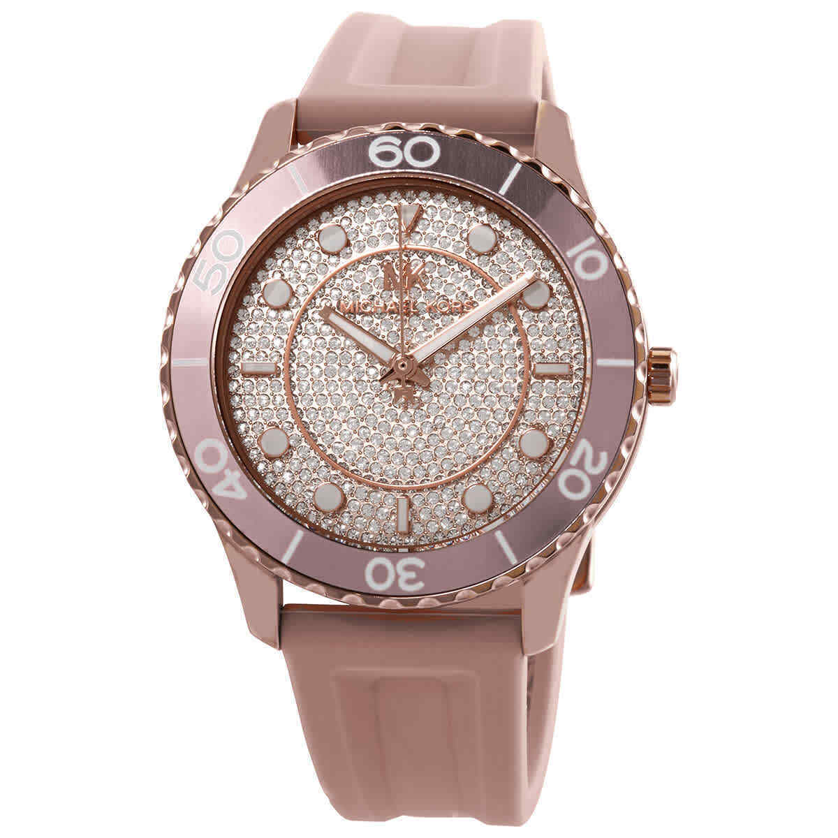 Michael Kors Oversized Runway Dive Pavé Rose Gold-Tone and Silicone Women's Watch - MK6854 Secundaire afbeelding