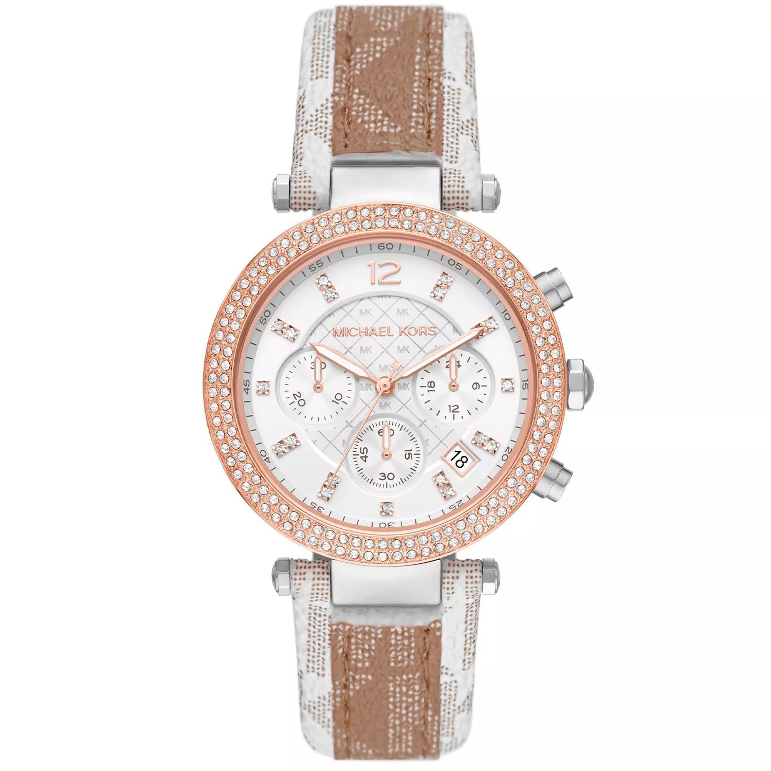 Michael Kors Parker Pavé Two-tone Signature-Print PVC and Leather Strap Women's Watch - MK6950 Hoofdafbeelding