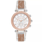 Michael Kors Parker Pavé Two-tone Signature-Print PVC and Leather Strap Women's Watch - MK6950