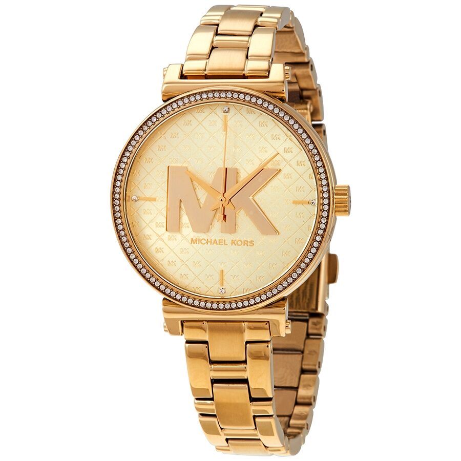 Michael Kors Sofie Quartz Crystal dameshorloge met gouden wijzerplaat - MK4334 Hoofdafbeelding