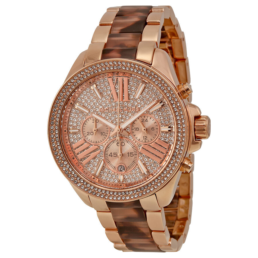 Michael Kors Wren Chronograph Pave Dial Rose Gold-tone and Tortoise Acetate Women's Watch - MK6159 Hoofdafbeelding