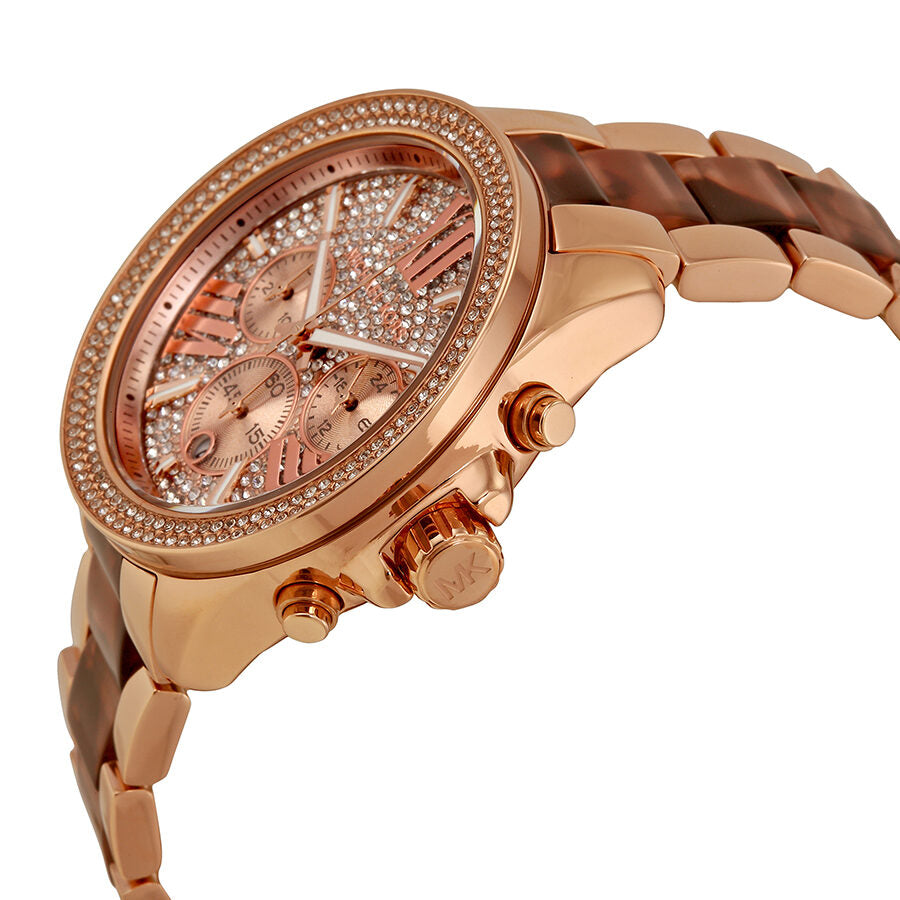 Michael Kors Wren Chronograph Pave Dial Rose Gold-tone and Tortoise Acetate Women's Watch - MK6159 Secundaire afbeelding