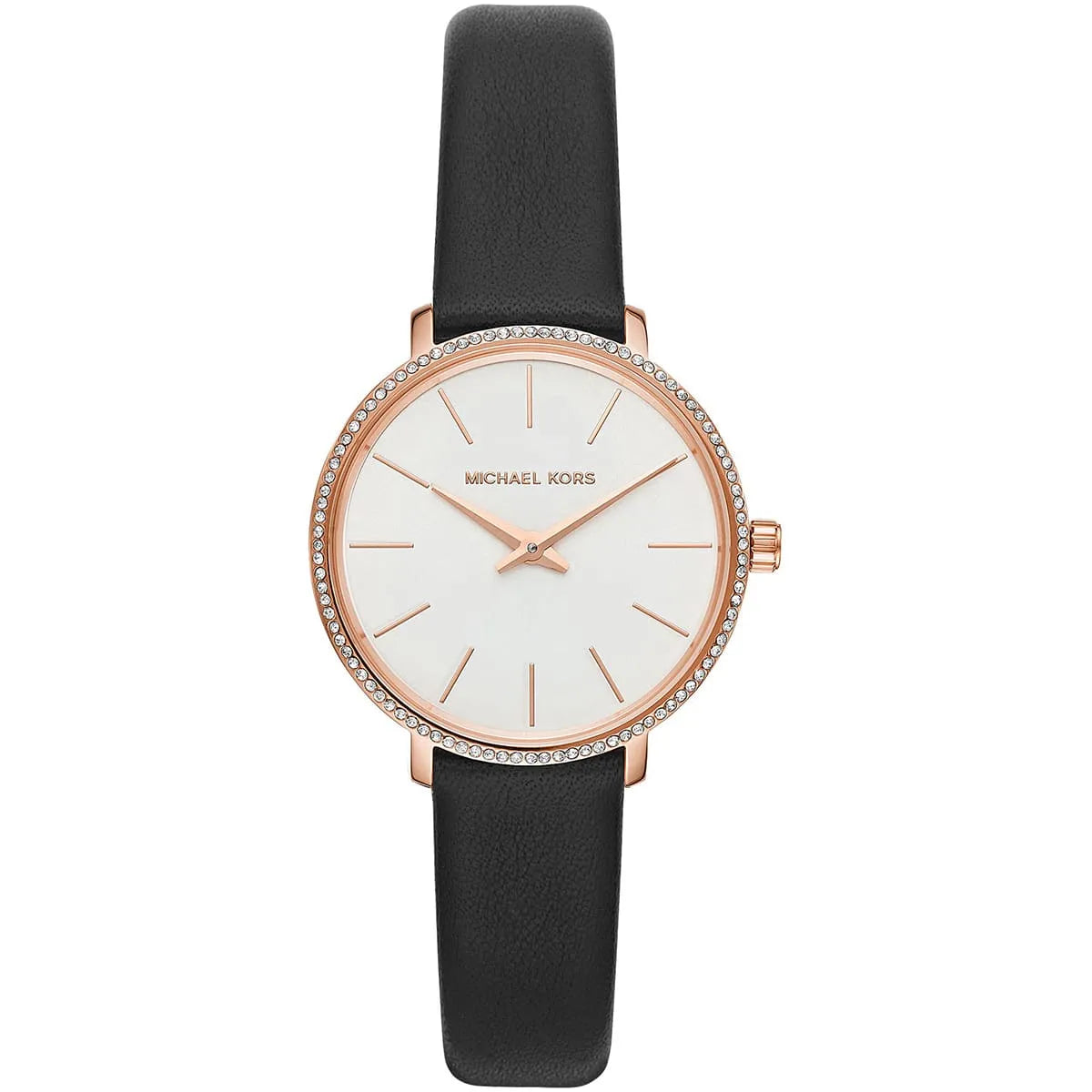 Michael Kors Pyper dameshorloge met zwarte leren band - MK2835 Hoofdafbeelding
