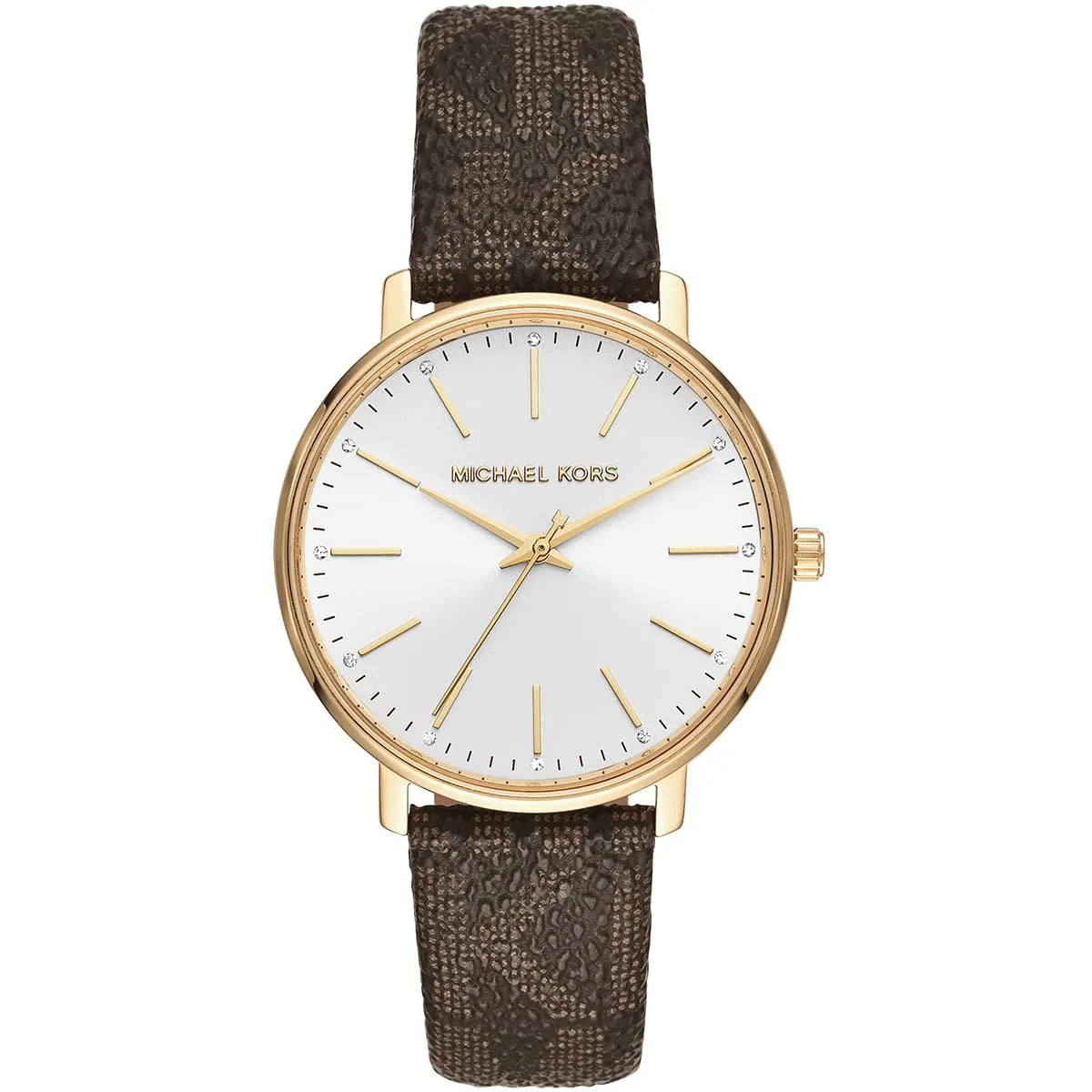 Michael Kors Pyper dameshorloge met witte wijzerplaat en bruine gecoate canvas band - MK2857 Hoofdafbeelding