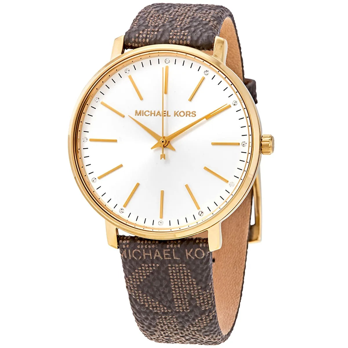 Michael Kors Pyper dameshorloge met witte wijzerplaat en bruine gecoate canvas band - MK2857 Secundaire afbeelding