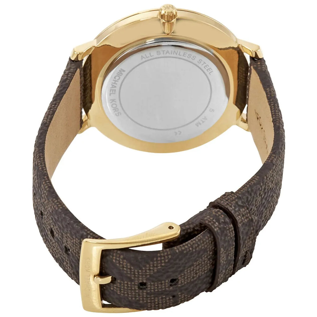 Michael Kors Pyper White Dial Brown Coated Canvas Strap Women's Watch - MK2857