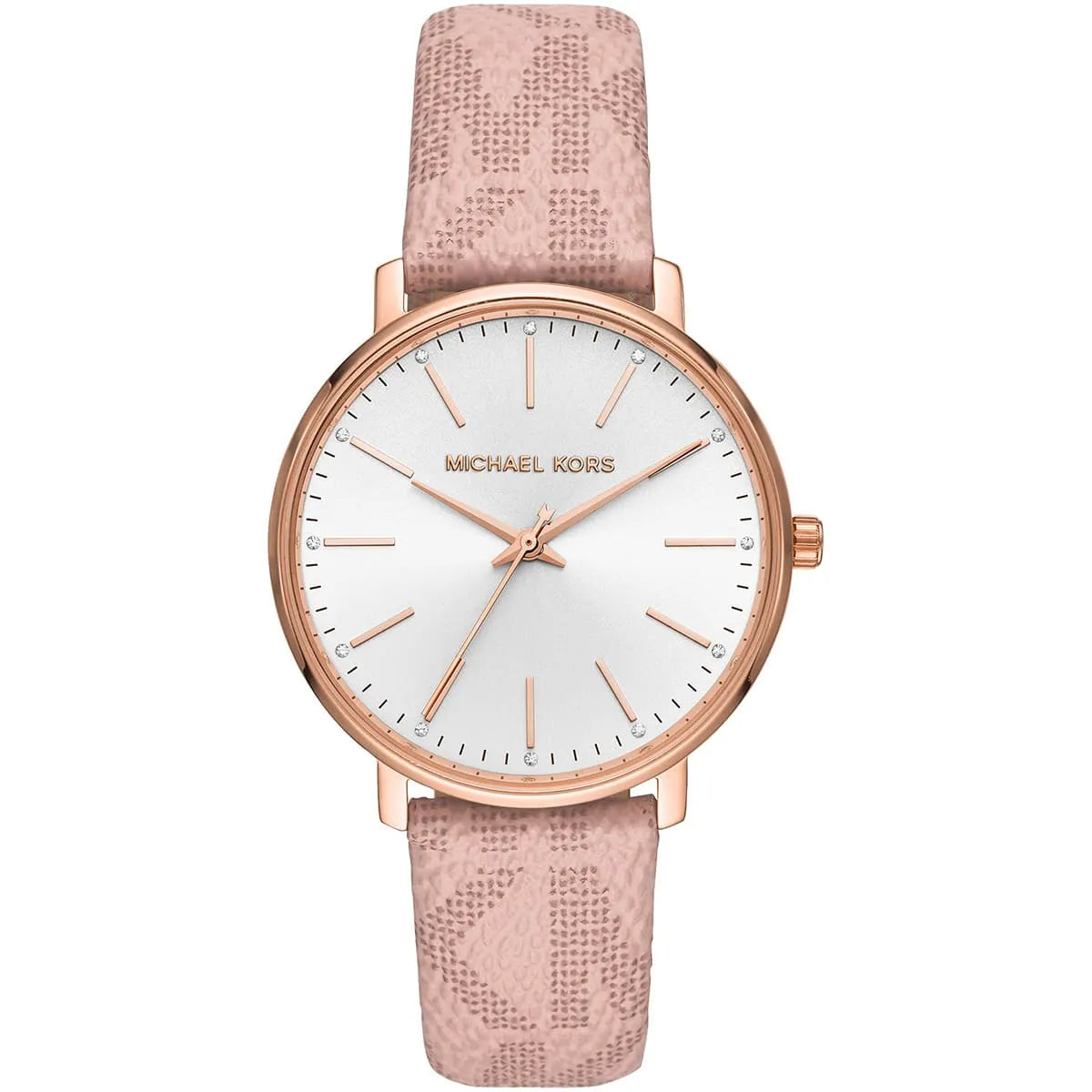 Michael Kors Pyper dameshorloge met zilveren wijzerplaat en roze band van echt leer - MK2859 Hoofdafbeelding