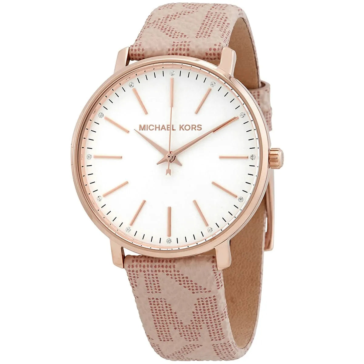 Michael Kors Pyper dameshorloge met zilveren wijzerplaat en roze band van echt leer - MK2859 Secundaire afbeelding