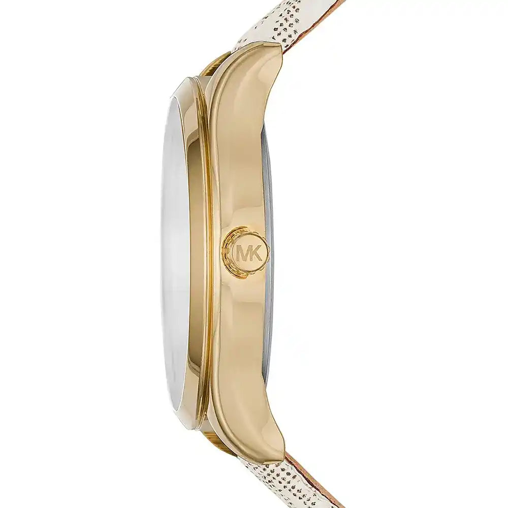 Michael Kors Mini Jaycie Dameshorloge met gouden wijzerplaat en beige gecoate canvas band - MK2861 Secundaire afbeelding