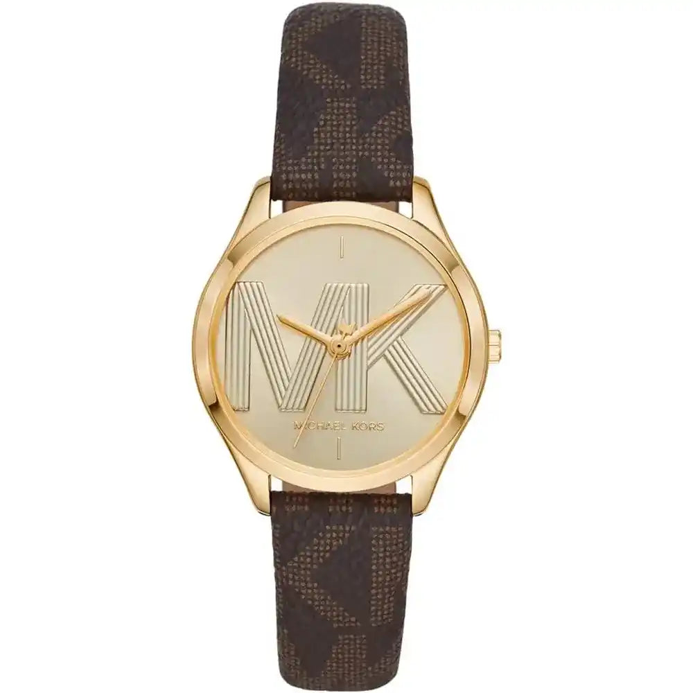 Michael Kors Jaycie Dameshorloge met drie wijzers, gouden wijzerplaat en bruine leren band - MK2862 Hoofdafbeelding