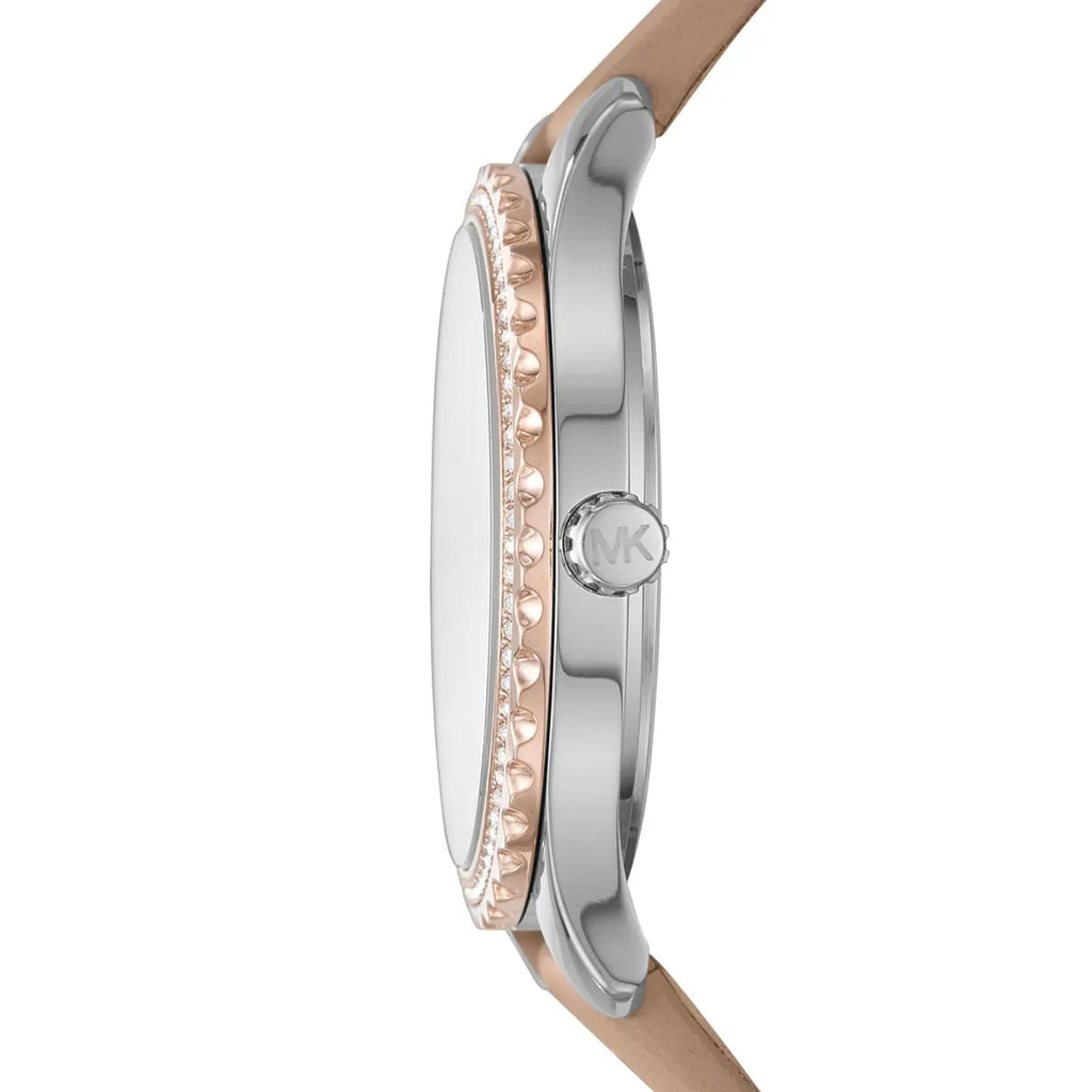 Michael Kors Layton White MOP Dial Beige Genuine Leather Women's Watch - MK2910