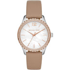 Michael Kors Layton White MOP Dial Beige Genuine Leather Women's Watch - MK2910