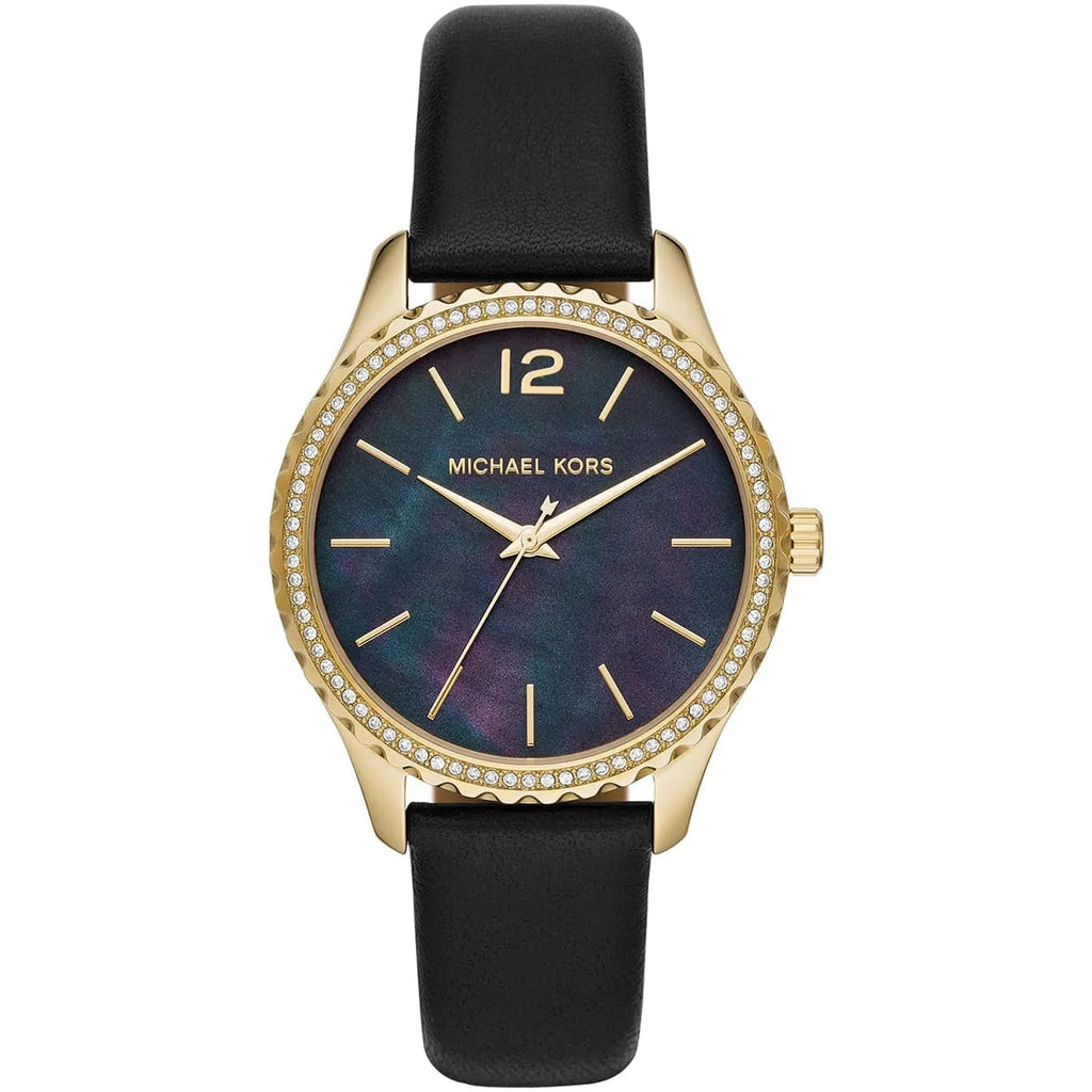 Michael Kors Layton Black MOP Dial Black Genuine Leather Women's Watch - MK2911