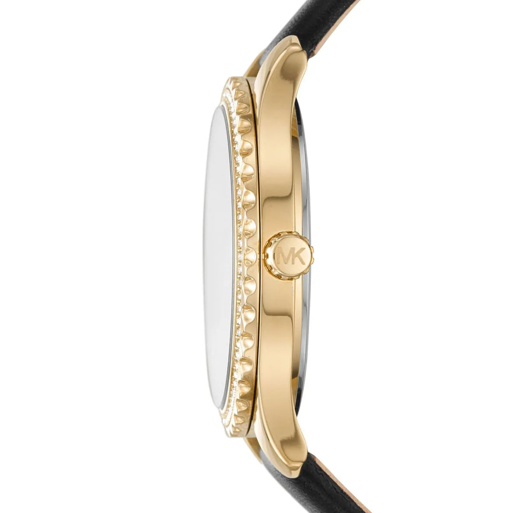 Michael Kors Layton Black MOP Dial Black Genuine Leather Women's Watch - MK2911