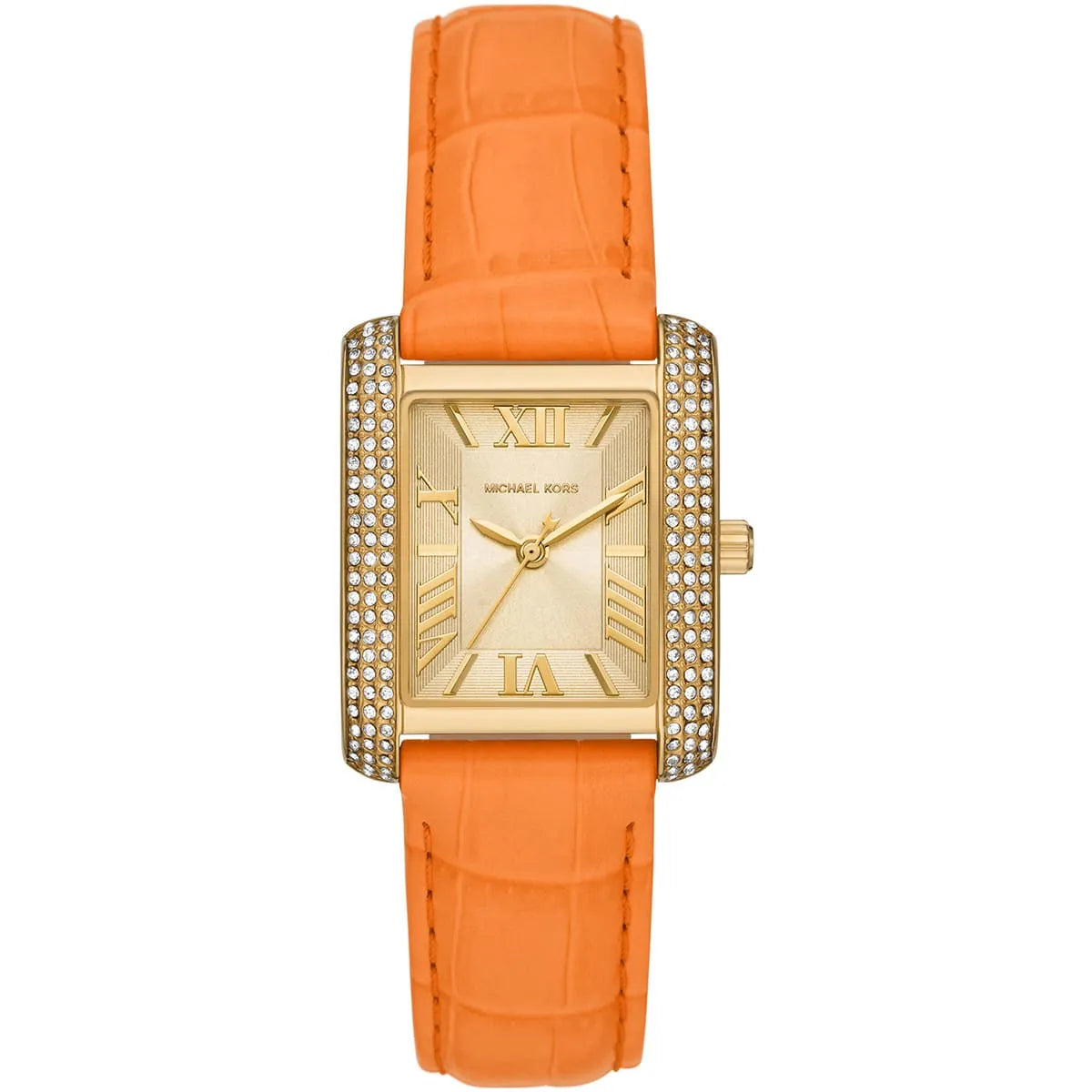 Michael Kors Emery Pavé dameshorloge met goudkleurige en oranje leren band - MK2983 Hoofdafbeelding