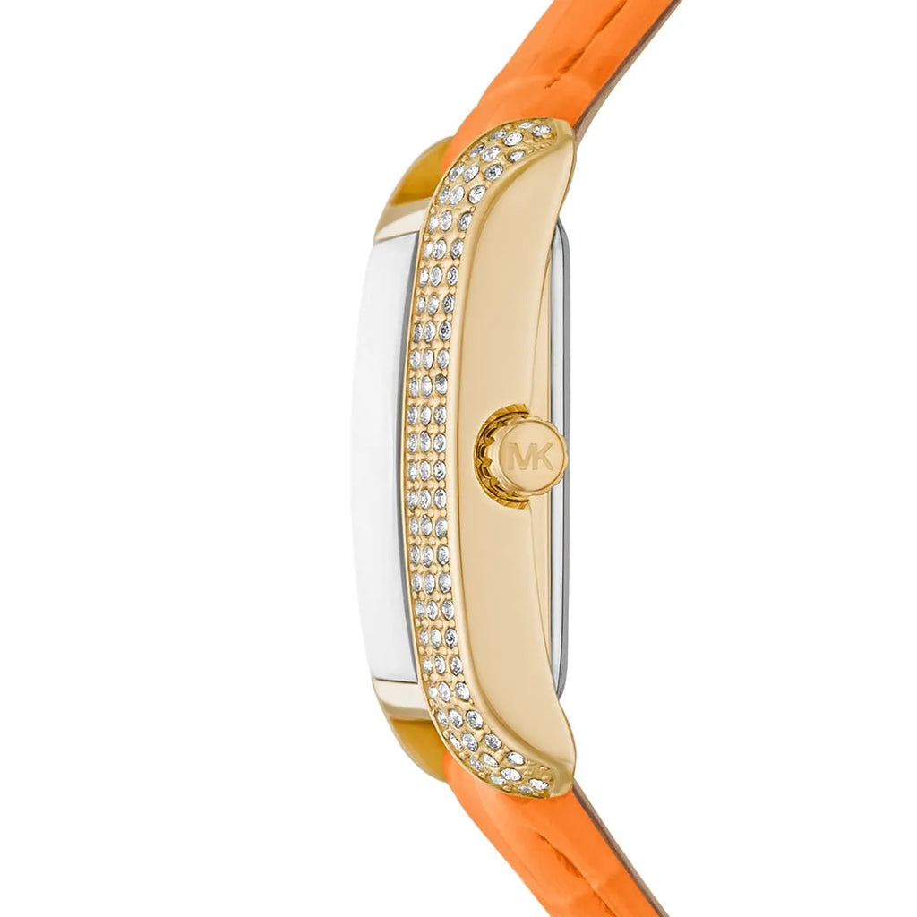 Michael Kors Emery Pavé Gold-Tone and orage leather strap Women's Watch - MK2983