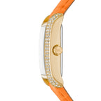 Michael Kors Emery Pavé Gold-Tone and orage leather strap Women's Watch - MK2983