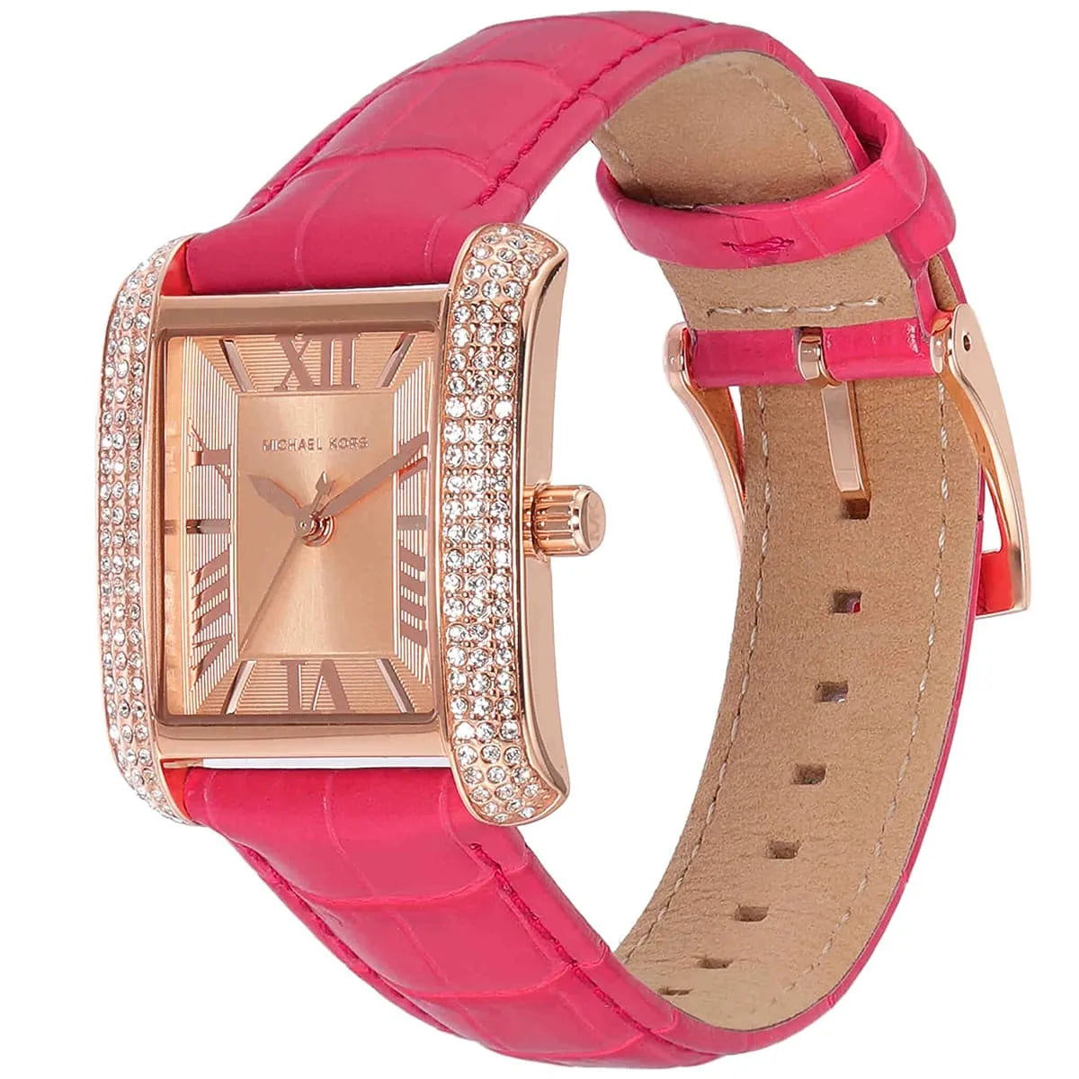 Michael Kors Emery Pavé Geranium dameshorloge met roze leren bandje - MK2984 Secundaire afbeelding