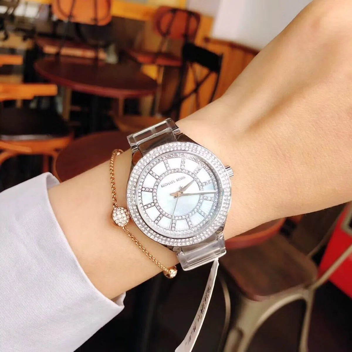 Michael Kors Kerry 37mm Chambray Blue Mother-of-Pearl Dial Silver-Tone Pavé Women's Watch MK3395