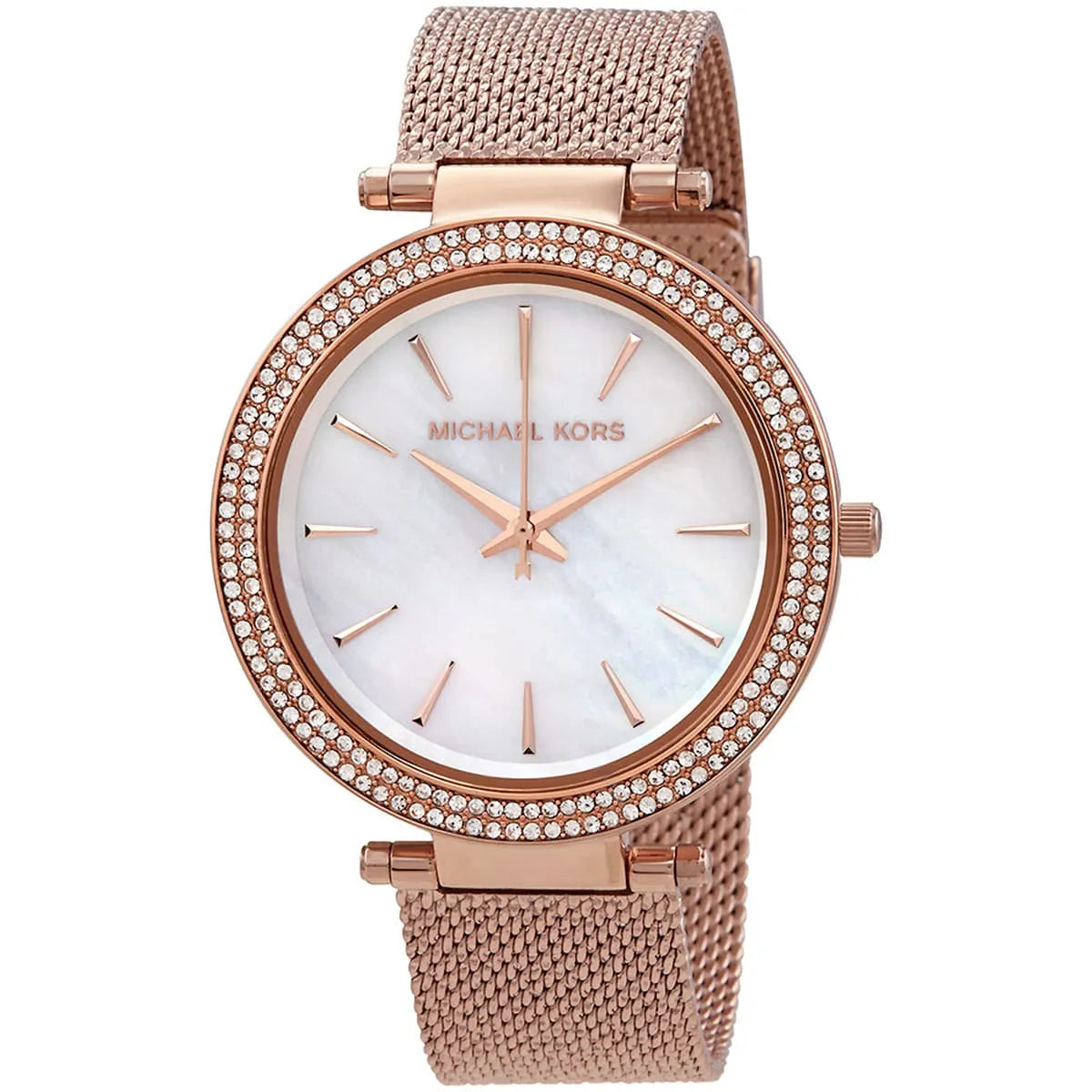 Michael Kors Darci Dameshorloge met witte parelmoeren wijzerplaat en roségouden meshband - MK4519 Secundaire afbeelding