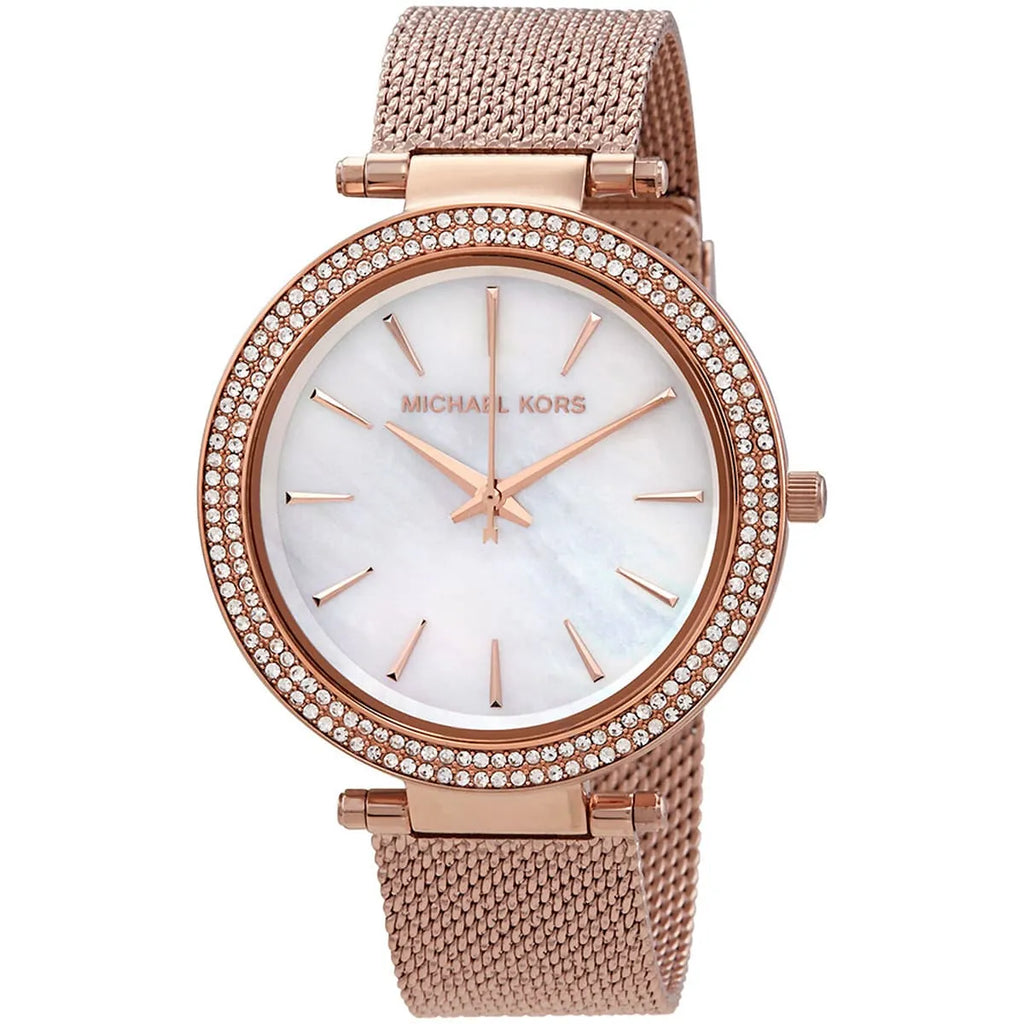 Michael Kors Darci White MOP Dial Rose-gold Mesh Women's Watch - MK4519