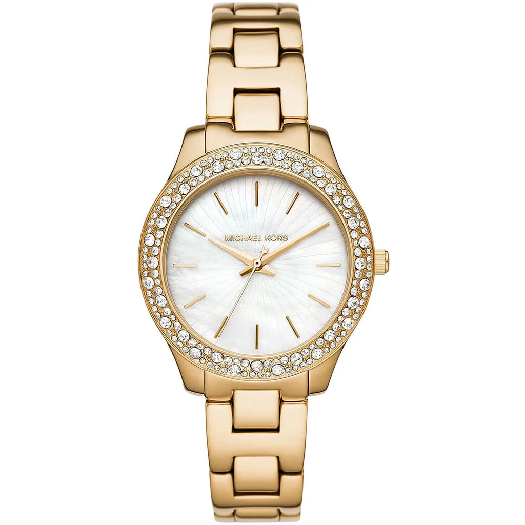 Michael Kors Liliane Dameshorloge met witte parelmoeren wijzerplaat en gouden accenten - MK4555