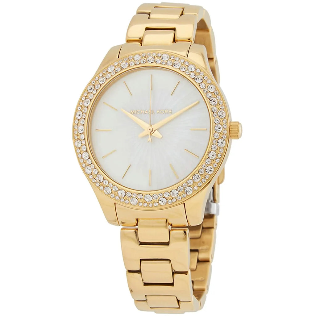 Michael Kors Liliane Dameshorloge met witte parelmoeren wijzerplaat en gouden accenten - MK4555