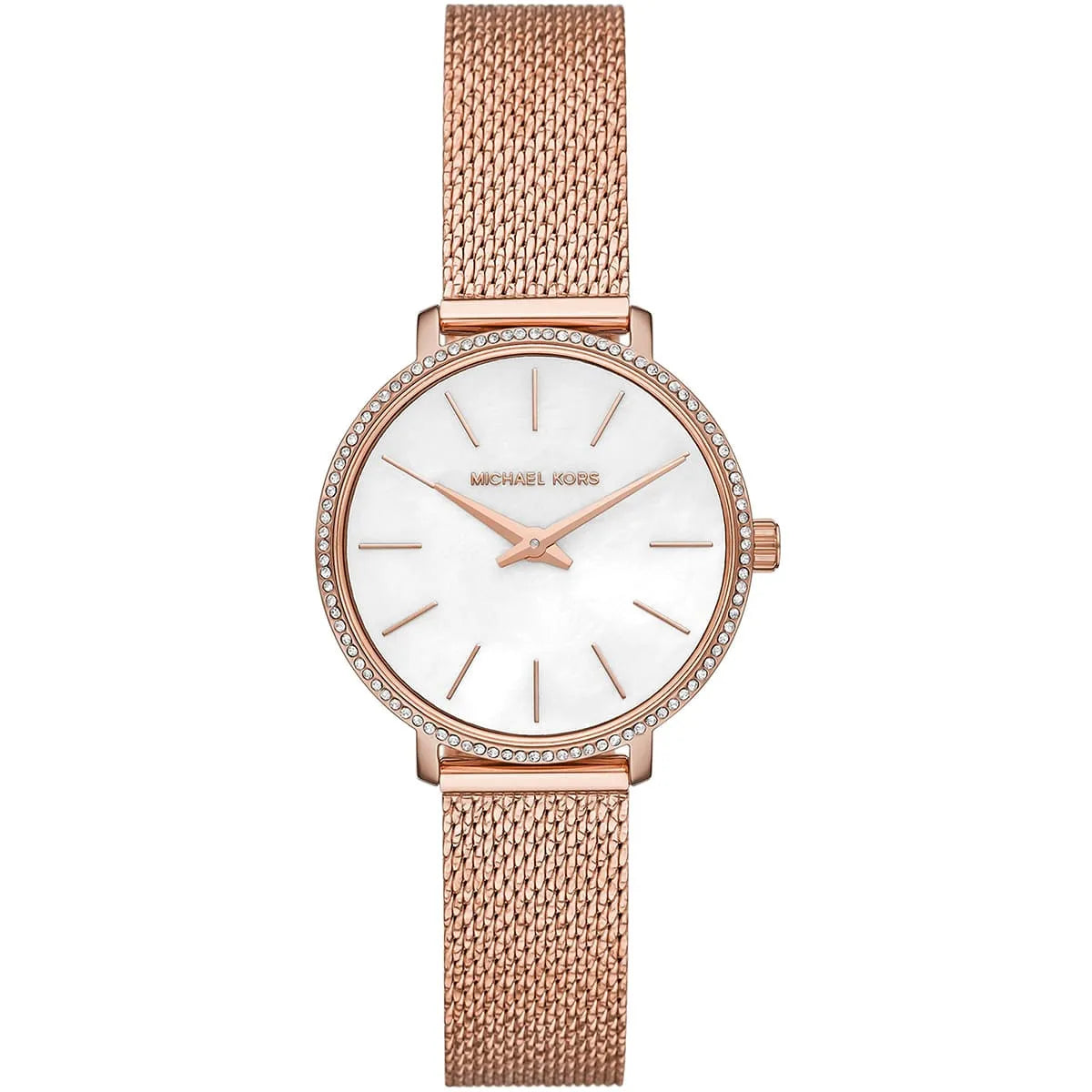 Michael Kors Mini Pyper dameshorloge met witte parelmoer wijzerplaat en roségouden accenten - MK4588 Hoofdafbeelding