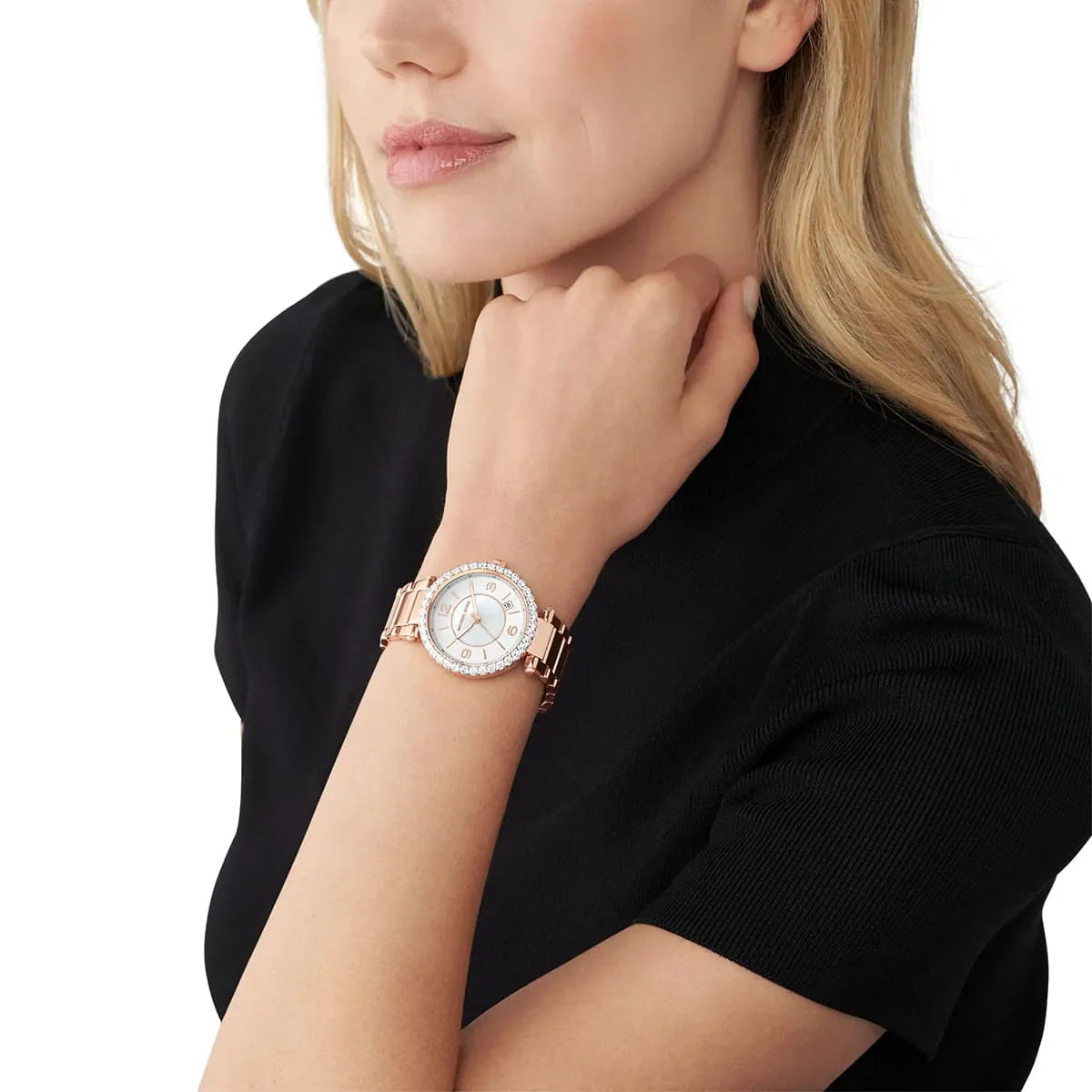 Michael Kors Parker Three-Hand White MOP Dial Rose Gold Women's Watch - MK4695