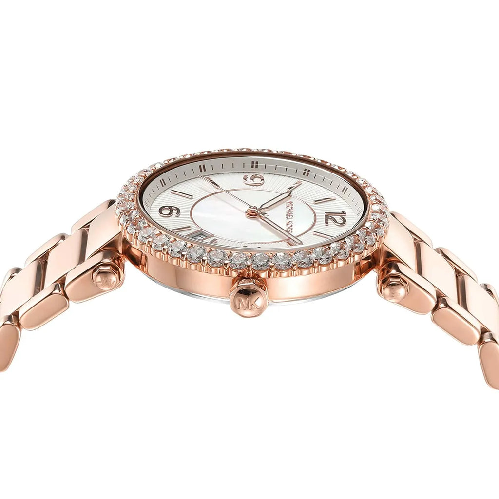 Michael Kors Parker Three-Hand White MOP Dial Rose Gold Women's Watch - MK4695