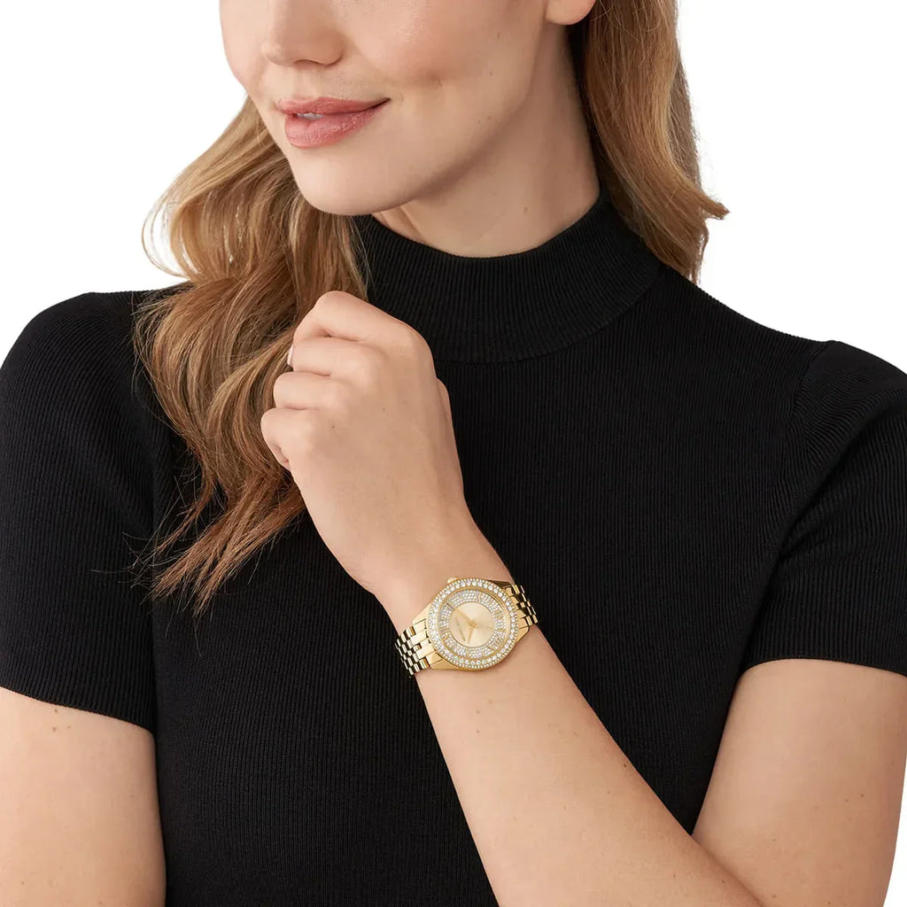 Michael Kors Harlowe Pave Quartz Crystal Gold-Tone Women's Watch - MK4709