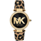 Michael Kors Parker Pavé Gold Bezel Brown/Black Genuine Leather Women's Watch - MK4723