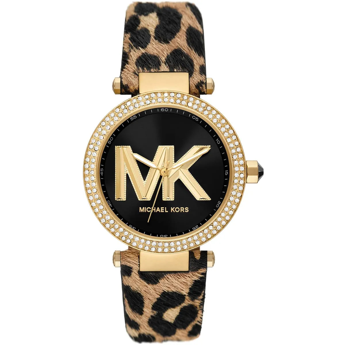 Michael Kors Parker Pavé Gold Bezel Brown/Black Genuine Leather Women's Watch - MK4723 Hoofdafbeelding