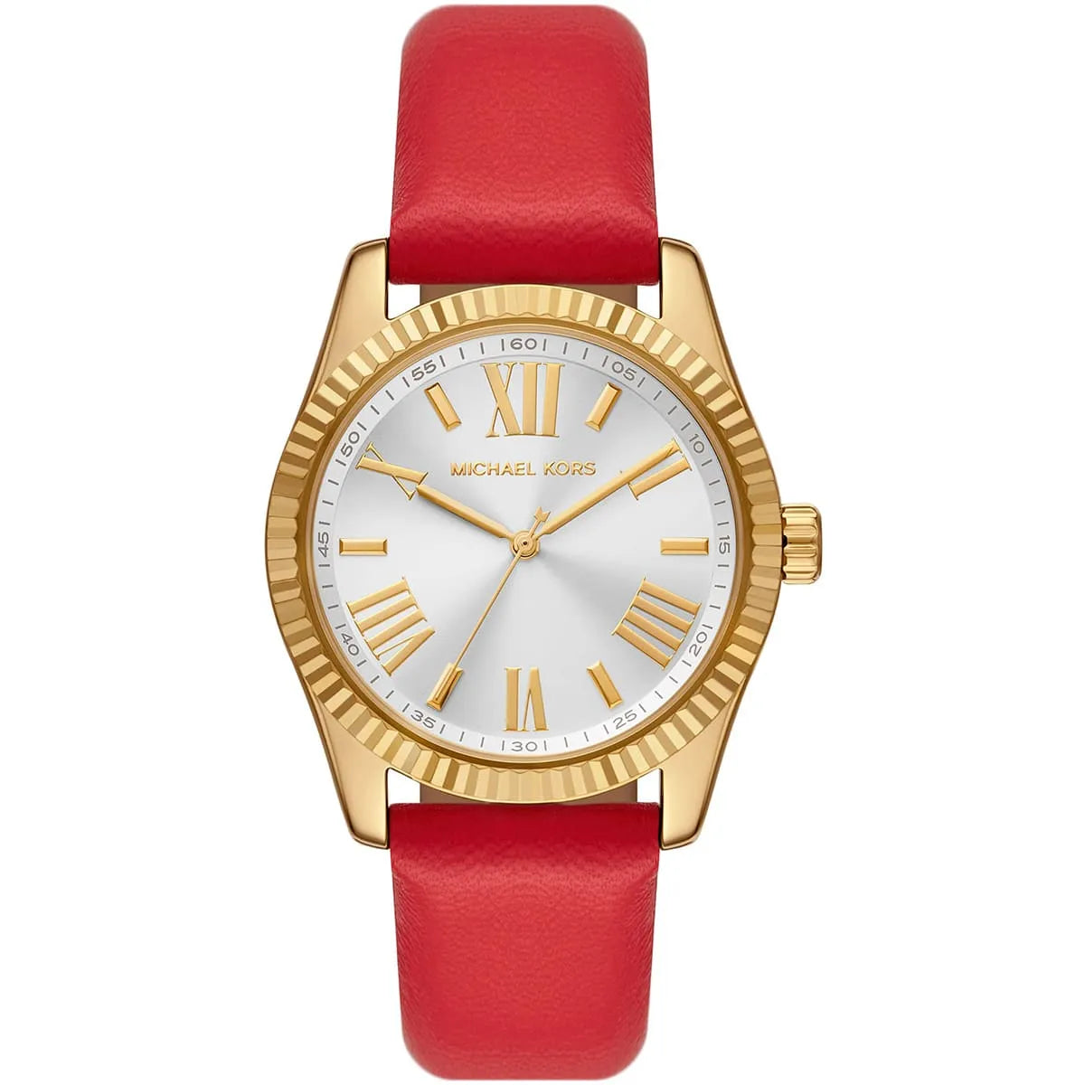 Michael Kors Lexington Gold dameshorloge met witte wijzerplaat en rode leren band - MK4747 Hoofdafbeelding