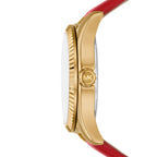 Michael Kors Lexington Gold White Dial Red Genuine Leather Women's Watch - MK4747