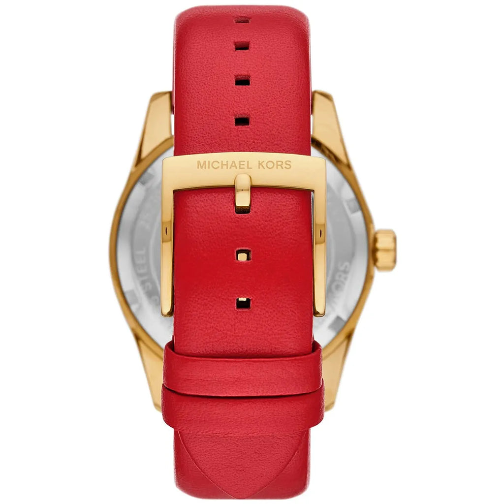 Michael Kors Lexington Gold White Dial Red Genuine Leather Women's Watch - MK4747